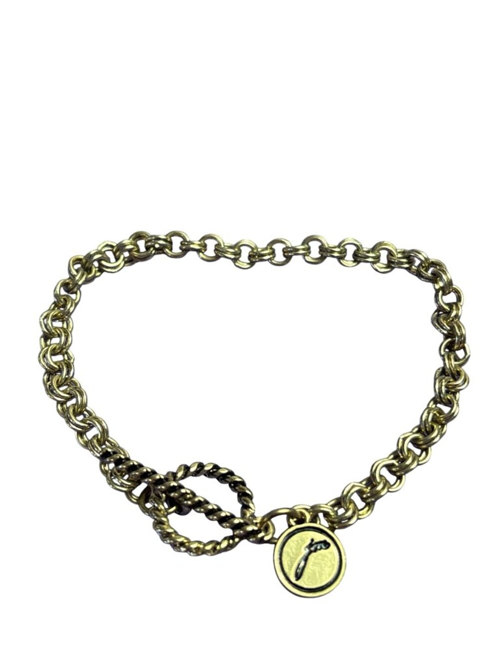 Goldtone Double Link Chain Bracelet Toggle Clasp 7.25 inches Long